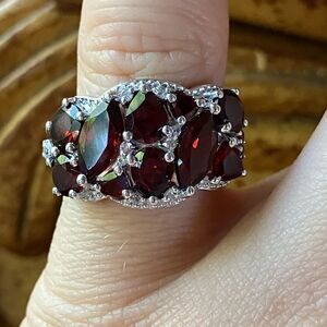 Natural Red Garnet Sterling Silver Ring Size 5